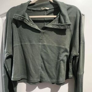 Green Ribbed Long Sleeve Top